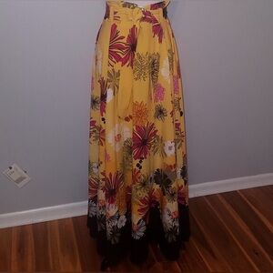 ❤️Cute floral retro 2016 hot pink yellow black flattering feminine maxi skirt